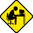 banging head on yellow sign a mini logo for the online writers chat room