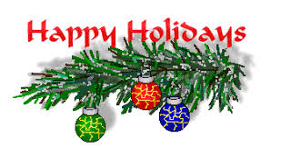 Happy Holidays gif.. a tree branch with ornaments. 